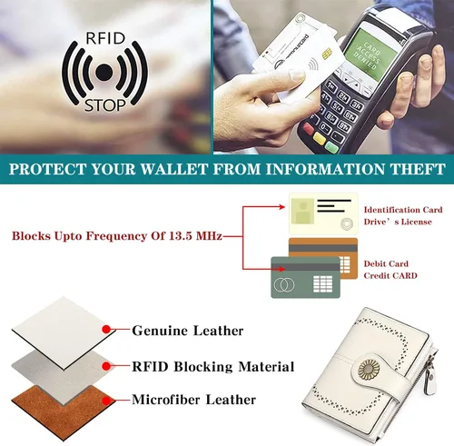 Miniatura 4 de SENDEFN Carteras pequeñas para mujer, con bloqueo RFID, de cuero, plegable, tarjetero con ventana de identificación, 1 blanco