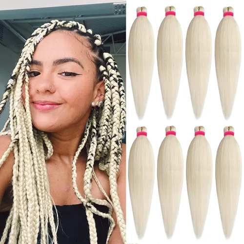 Unionbeauty - Cabello trenzado preestirado de 16 pulgadas, 8 paquetes de cabello rubio trenzado con agua caliente, textura Yaki, trenzas de