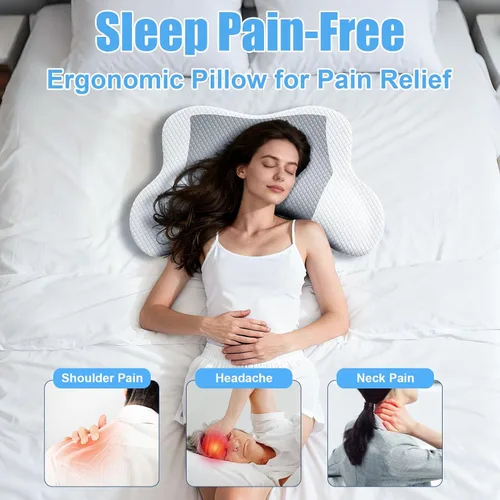 Miniatura 5 de Almohada cervical ergonómica de espuma viscoelástica para aliviar el dolor de cuello y hombros, 2 fundas de almohada ergonómicas para rodilla