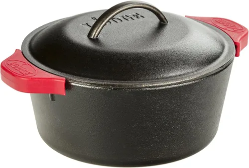 Miniatura 2 de Lodge Horno Holandés de Hierro Fundido con Soportes para Asas, 5 Cuartos, Negro/Rojo