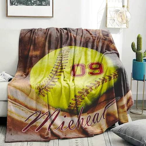 Miniatura 7 de Manta de sóftbol personalizada con nombre y número, manta de sóftbol personalizada de franela súper suave, regalo de sóftbol para niños, niñas