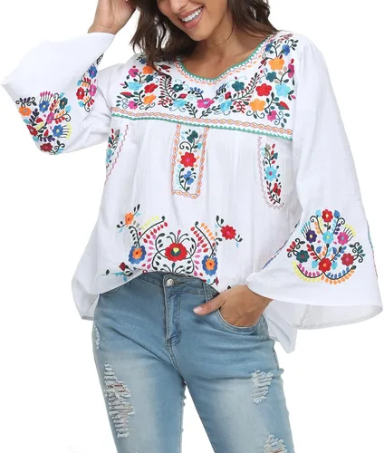 Miniatura 2 de YZXDORWJ Blusa de verano con bordado bohemio mexicano bohemio para mujer