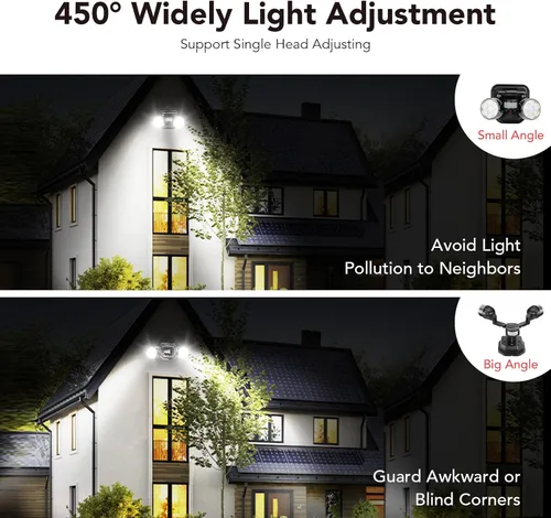 Miniatura 6 de OREiN Luz de seguridad con sensor de movimiento para exteriores, luz LED reflectora de doble cabeza ajustable, 3 modos