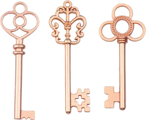Aokbean Juego mixto de 30 llaves de esqueleto grandes en bronce antiguo, juego de 30 llaves Oro rosa