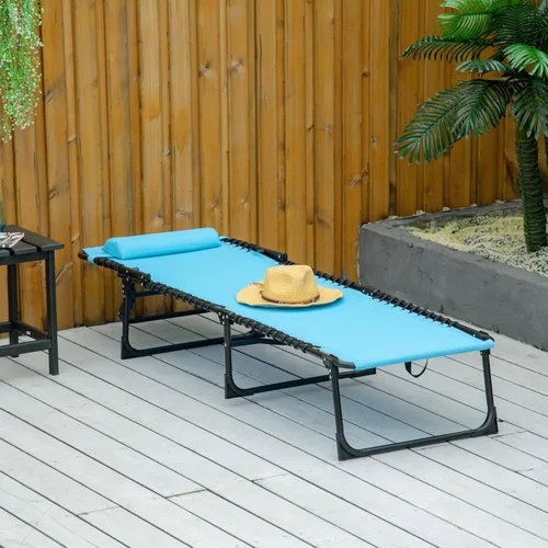 Miniatura 9 de Outsunny Tumbona plegable, silla de bronceado para patio, tumbona para exteriores con respaldo reclinable de 4 posiciones, asiento de malla Azul
