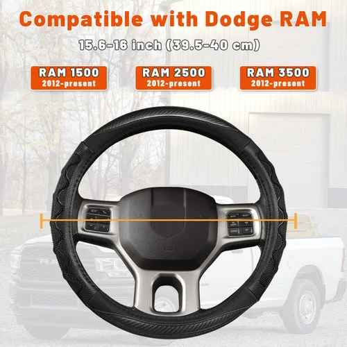 Miniatura 2 de GIANT PANDA Funda de volante para Dodge Ram 1500 - Fundas para volante de automóvil para Dodge Ram 2500 3500 15.5-16 pulgadas - Gris B-negro+gris