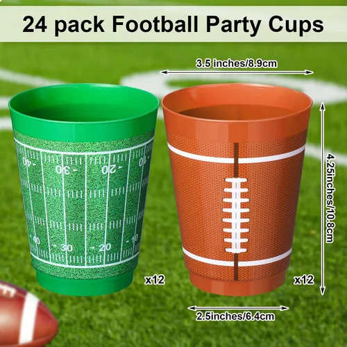 Miniatura 2 de Nuenen Juego de 24 tazas de plástico de fútbol de 16 onzas, juego de fiesta de fútbol con temática de rugby, taza esmerilada de plástico