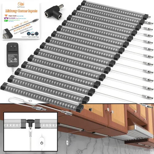 Miniatura 13 de EBD Luces LED Bajo Gabinete Cableadas Incorporadas Cable Ajustable Entrada Intermedia Luces Bajo Mostrador para Fregadero de Cocina 9 Pcs 4050 Lm