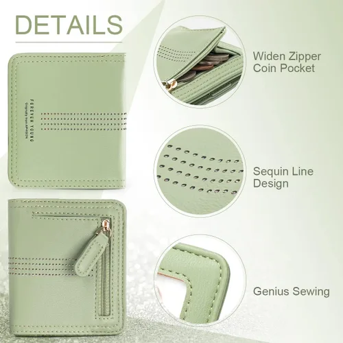 Miniatura 5 de APHISON Billetera para mujer, delgada y pequeña, cartera RFID para mujer, 05A125VERDE, Moderno