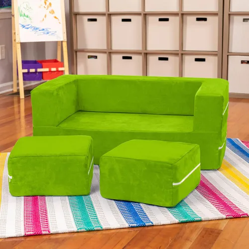 Miniatura 14 de Jaxx Zipline - Sofá biplaza modular y otomana para niños, tumbona plegable, color carbón Carbón vegetal