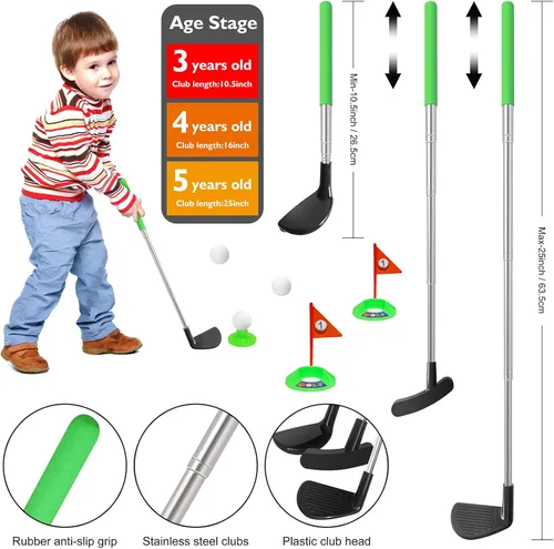 Miniatura 3 de Juego de palos de golf para niños pequeños, palos de golf retráctiles con tapete de putting para niños de 2, 3, 4, 5 (mano derecha), juego