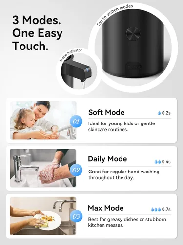Miniatura 4 de SUNLY Dispensador de jabón automático sin contacto – Bomba sin obstrucciones, sensor rápido de 0.2 s, recargable USB-C, acero inoxidable resistente