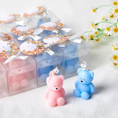 Miniatura 4 de 15 velas de oso para baby shower, regalos de fiesta de oso invitado, velas de baby shower, a granel para regalos decoraciones de fiesta (rosa, azul)