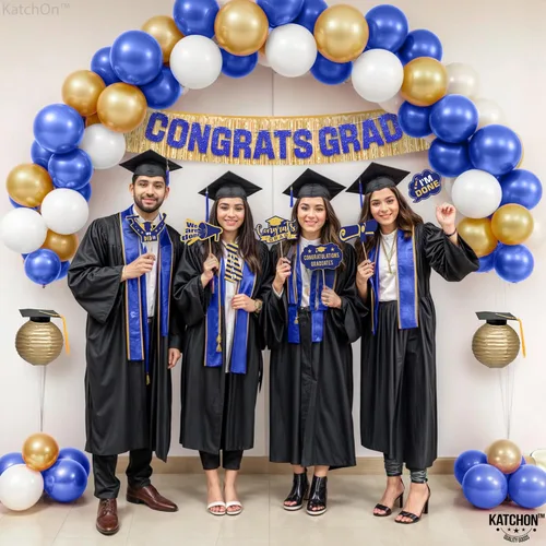 Miniatura 6 de Decoraciones de graduación 2026 Juego de arco de globos de graduación azules y dorados – Paquete enorme de 70 Cartel de felicitación