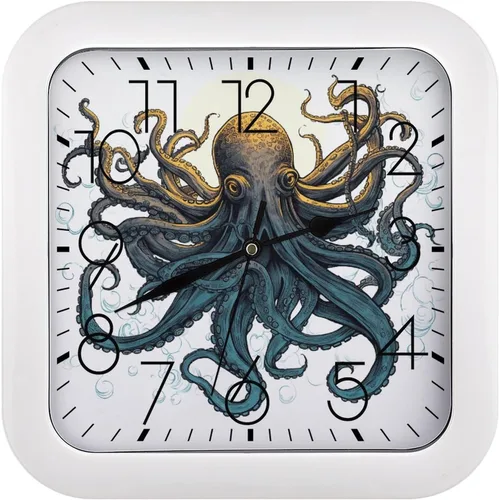 Miniatura 12 de 10" Square Modern Wall Clock,Animal Patterns Print Kitchen Clocks Wall Battery Operated,Silent Non Ticking Unique Funny Cute Wall Clock for Living