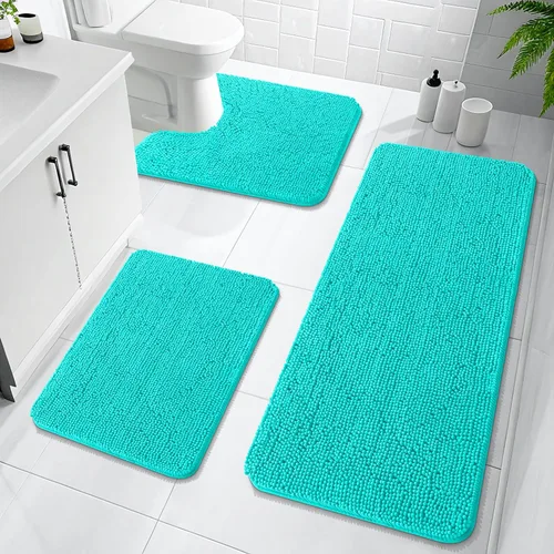 Miniatura 67 de OLANLY Juego de Alfombras de Baño de 3 Piezas, Tapetes de Baño de Chenilla Suave y Absorbente y Alfombra de Contorno en Forma de U para Inodoro