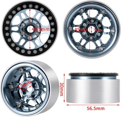 Miniatura 2 de AXSPEED Cubos de rueda de metal Beadlock de 1.9 pulgadas para TRX4 Axial Scx10 1/10 RC Car, paquete de 4 (titanio y negro)