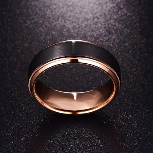 Miniatura 3 de Juego de anillos de promesa personalizados a juego para parejas, anillos de compromiso de oro rosa negro para mujeres de 0.315in y hombres, anillo