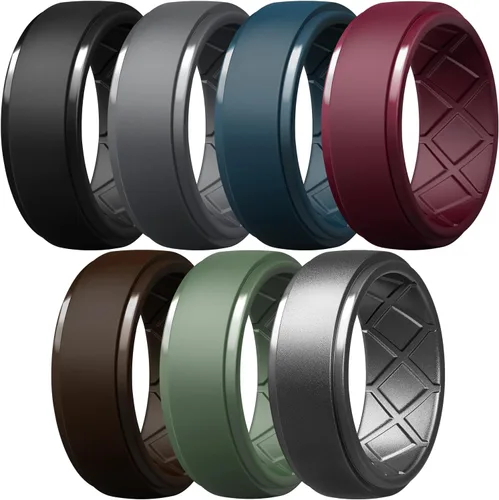 Miniatura 88 de Egnaro - Anillos de silicona para hombre, 25/64 pulgadas (10 mm) de ancho y 3/32 pulgadas (2.5 mm) de grosor, alianzas de boda de goma, paquete