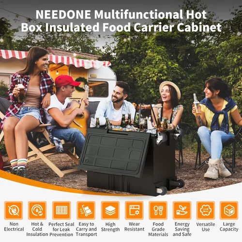 Miniatura 6 de NEEDONE Calentador de alimentos, contenedor de bandeja de alimentos aislado LLDPE de 127 Qt para alimentos calientes/fríos, con ruedas