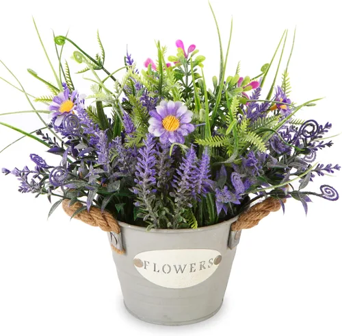Plantas falsas de lavanda moradas, flores en maceta de 10 pulgadas de alto, plantas artificiales en maceta con vegetación para el hogar, oficina,