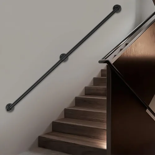 Miniatura 17 de Barandilla de metal para escaleras, barandilla de escalera de tubo de hierro galvanizado de 12 pies, barandilla de escalera de metal, barandilla