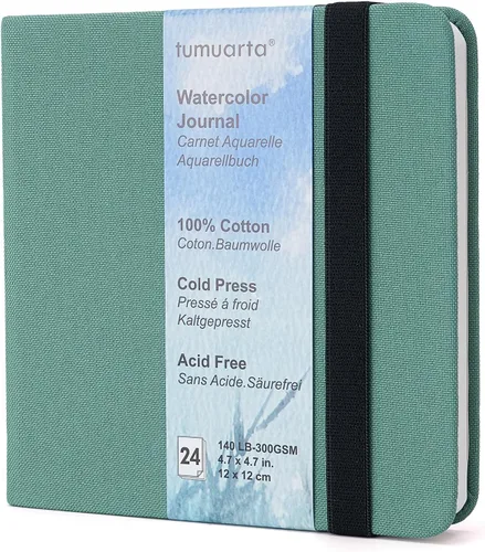Miniatura 11 de tumuarta Cuaderno de bocetos de acuarela, 140 libras, 300 GSM, papel 100% algodón, prensa en frío, 24 hojas, 48 páginas, diario de acuarela para uso