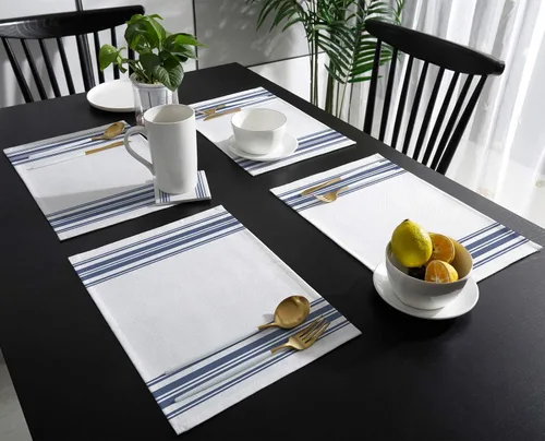 Miniatura 3 de Juego de 4 manteles individuales antideslizantes para interiores, diseño de rayas azules y blancas, para cocina, mesa de comedor, vacaciones, patio