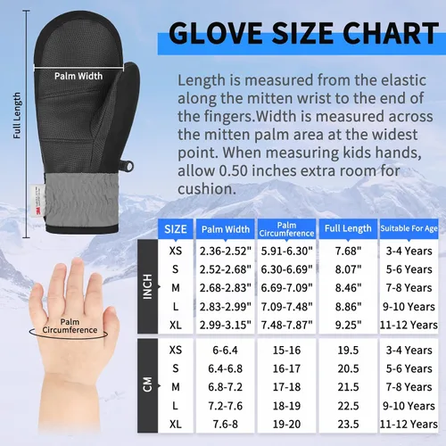 Miniatura 7 de Achiou Guantes de esquí para niños, guantes de nieve impermeables de invierno para niños, guantes de snowboard cálidos para pantalla táctil