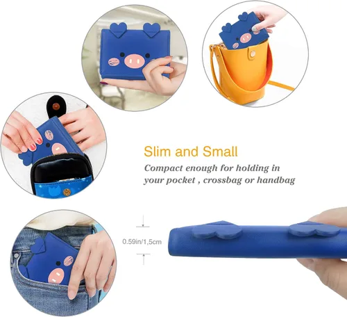 Miniatura 60 de CONISY Lindas carteras para mujer, de cuero con bloqueo RFID, pequeña cartera triple con ventana de identificación para niñas y mujeres