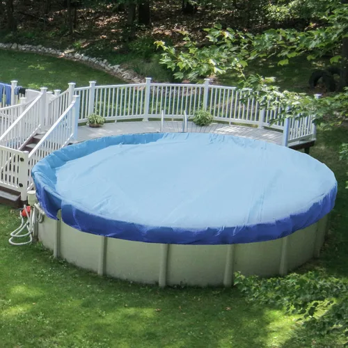 Miniatura 12 de Patio Cubiertas redondas para piscinas sobre el suelo, cubierta de seguridad para alberca de invierno de 10 pies, lona resistente con cabrestante