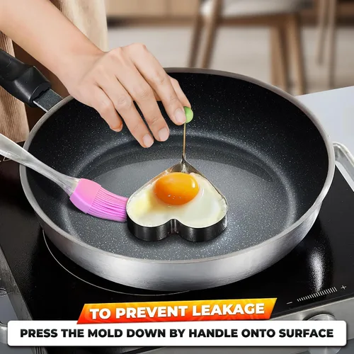 Miniatura 6 de Juego de 5 moldes para panqueques – Moldes de acero inoxidable para panqueques para plancha con formas divertidas, asas plegables – Moldeador