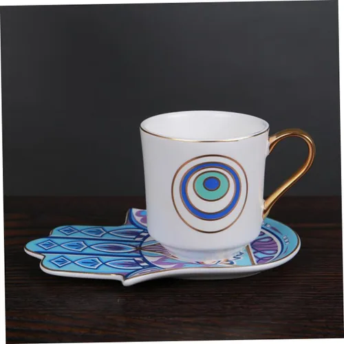 Miniatura 6 de Turkish Ceramic Coffee Cup and Saucer Set 120ml Retro Coffee Mug Household Tea Cup with Evil Eye Pattern for Afternoon Tea and Home Use