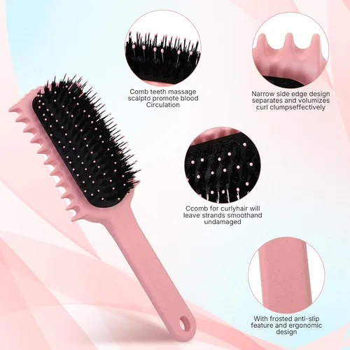 Miniatura 3 de Paquete de 1 cepillo desenredante para ondas y bobinas, reduce el encrespamiento y la rotura, define rizos y añade volumen, mango ergonómico