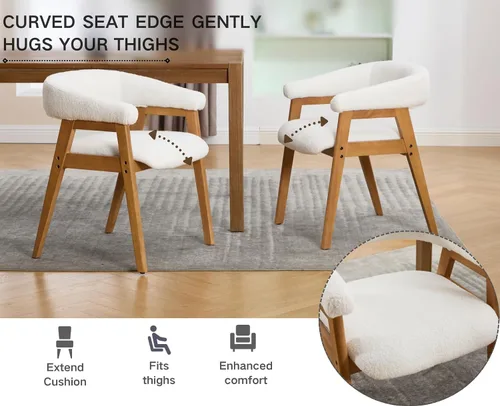 Miniatura 7 de CIM0TA - Juego de 2 sillas de comedor modernas con brazos de tela de tapicería de sherpa para cocina y comedor con respaldo abierto de barril/patas