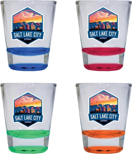 Salt Lake City Utah Souvenir - Vaso de chupito redondo de 1.5 onzas, paquete de 4 unidades, color A