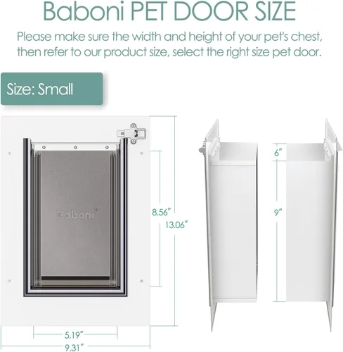 Miniatura 3 de Baboni Puerta para mascotas para pared, marco de acero y túnel telescópico, cerradura de aluminio, puerta de perro y puerta de gato con doble
