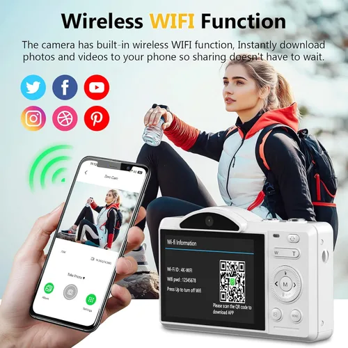 Miniatura 3 de Cámara digital para fotografía – WiFi 4K 75MP Vlogging Cámaras para YouTube, pantalla táctil enfoque automático apuntar y disparar cámara digital