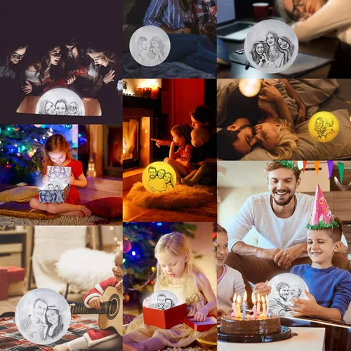 Miniatura 7 de Lámpara de luna personalizada con foto grabada, 16 colores, lámpara nocturna de carga USB para niños, cumpleaños, Acción de Gracias, Navidad