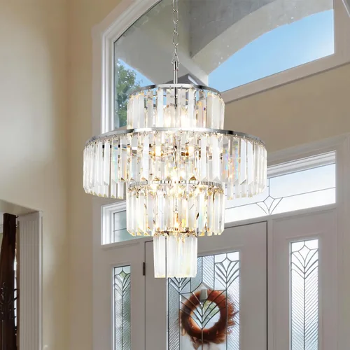 Miniatura 18 de Candelabro grande de cristal moderno y lujoso, lámpara colgante de gota de lluvia para comedor, dormitorio, sala de estar, marrón, 39 pulgadas