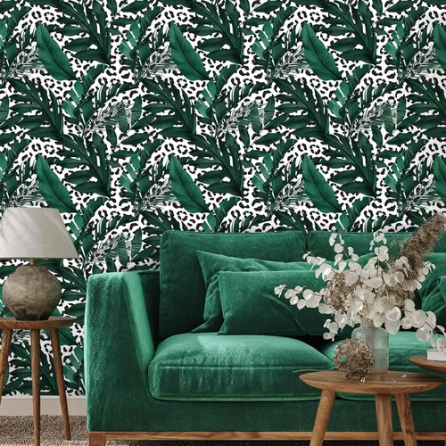 Miniatura 4 de CRE8TIVE 24"x118" Papel pintado de hoja de plátano Monstera para despegar y pegar Papel pintado de leopardo blanco y negro extraíble Papel