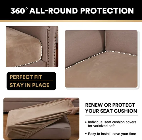 Miniatura 7 de PrinceDeco Funda de cojín de terciopelo elástico para sofá, funda de cojín suave para cojines de silla, protector de muebles, cojín de asiento, Camel