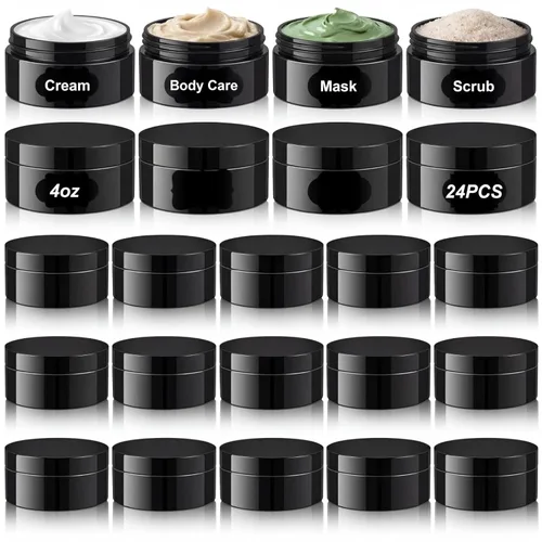 Miniatura 31 de Dandat 24 piezas 8 oz tarro de plástico con tapa y etiqueta recargable, contenedor redondo transparente vacío con muestras cosméticas PET blancas