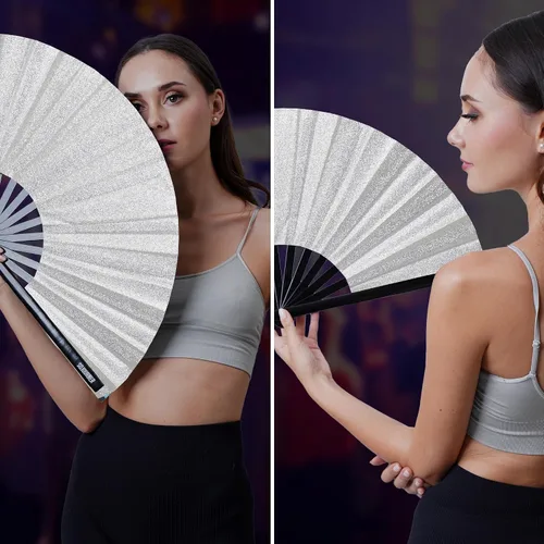 Miniatura 22 de SoJourner Bags Rave Fan – Ventilador plegable grande – Ventilador de mano Clack para raves, Halloween, Burlesque, trajes de arcoíris para mujeres