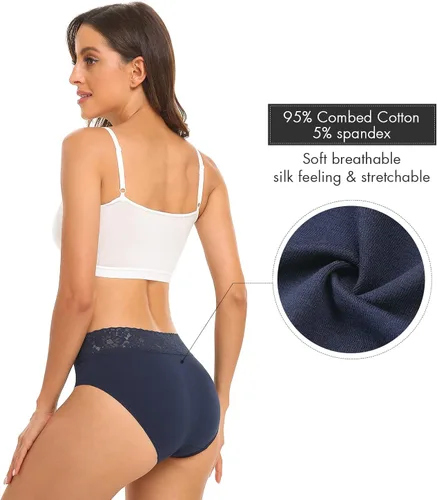 Miniatura 3 de RHYFF Ropa interior de algodón para mujer calzones de encaje suave calzones hipster para mujer elásticos paquete de 5 a