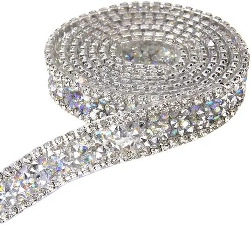 Miniatura 8 de Apliques de diamantes de imitación de cristal de 1 yarda, cinta de diamantes de imitación brillante, rollo cosido o caliente para vestidos