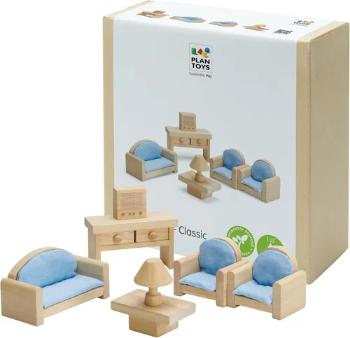 PlanToys® Juego clásico de sala de estar para jugar en el mundo pequeño inspirado en Montessori | Narración imaginativa, interacción social y juego