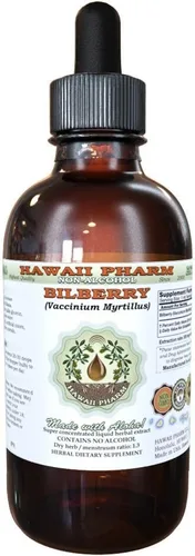 Hawaii Pharm Extracto líquido sin alcohol de arándano, arándano (Vaccinium myrtillus) Suplemento herbario natural de glicerita de hoja seca, 2 onzas