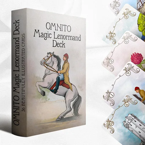 Borderless Oracle Magic Lenormand Deck | Tarjetas de sabiduría para el amor y la vida | Juego de 36 cartas vintage místico con guía para lectura de