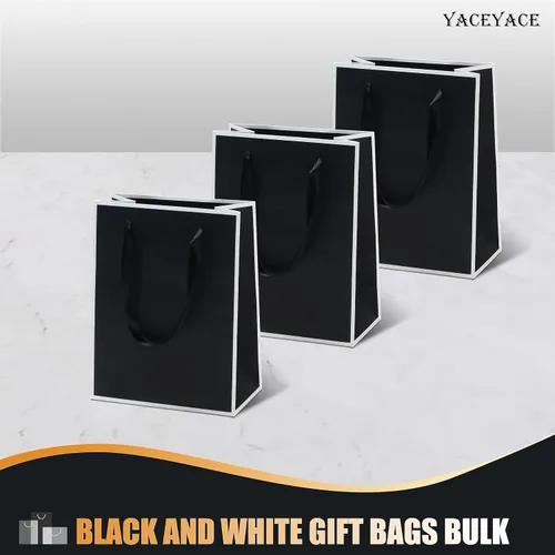 Miniatura 6 de YACEYACE Bolsas de regalo negras con asas, 10 bolsas a granel de 8 x 4 x 10.5 pulgadas para fiestas, cumpleaños, bodas, venta al por menor